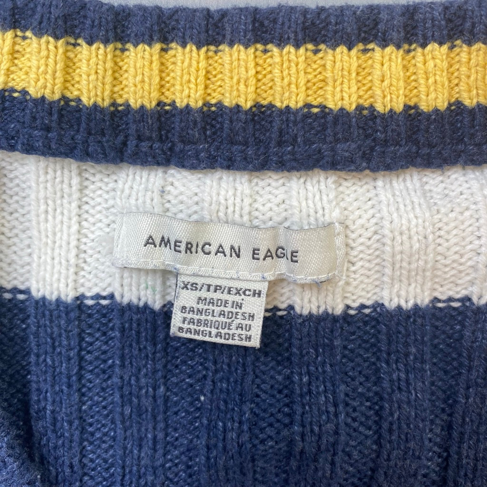 American Eagle Cardigan Womens XS Navy White Stripe Ribbed Crop Nautical Indie - Picture 4 of 12
